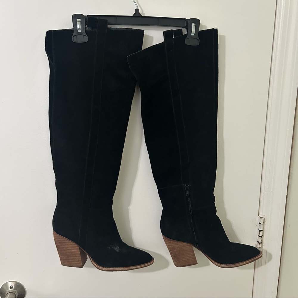 Gianni Bini Black Suede Over the Knee Block Heel Boots | Size 10M